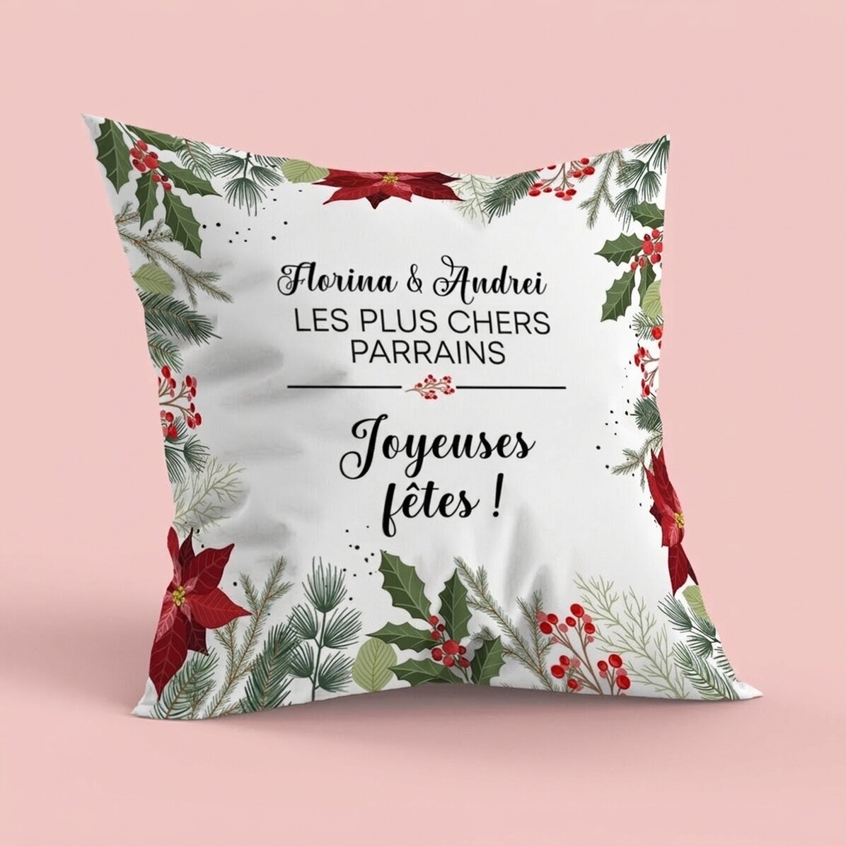 Coussin personnalisé avec un message de Noël