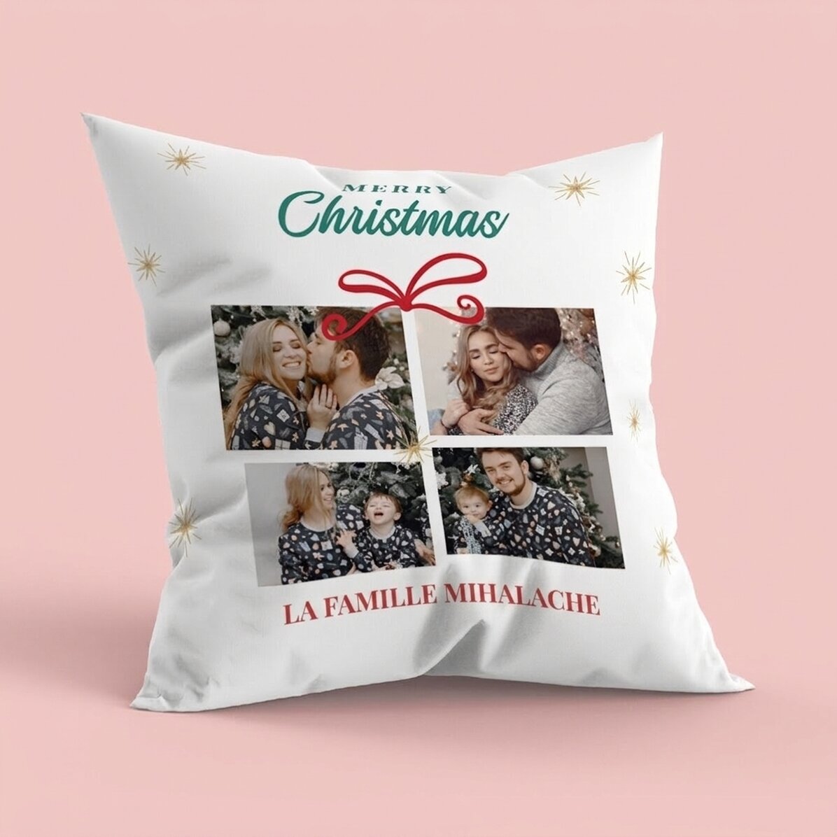 Coussin personnalisé avec 4 photos et un message - Cadeau