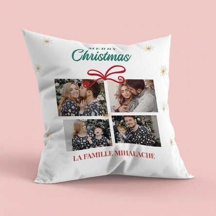 Coussin personnalisé avec 4 photos et un message - Cadeau