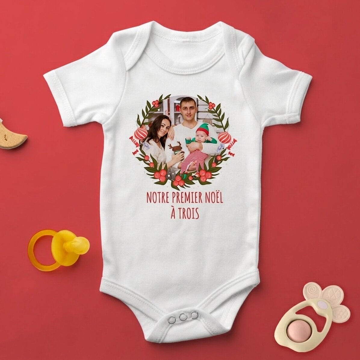 Body pour bébé personnalisé avec photo et texte - Premier Noël