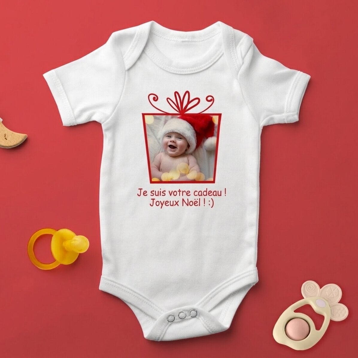 Body pour bébé personnalisé avec photo et texte - Cadeau de Noël
