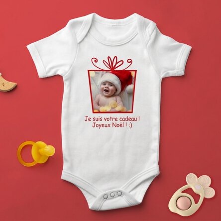 Body pour bébé personnalisé avec photo et texte - Cadeau de Noël