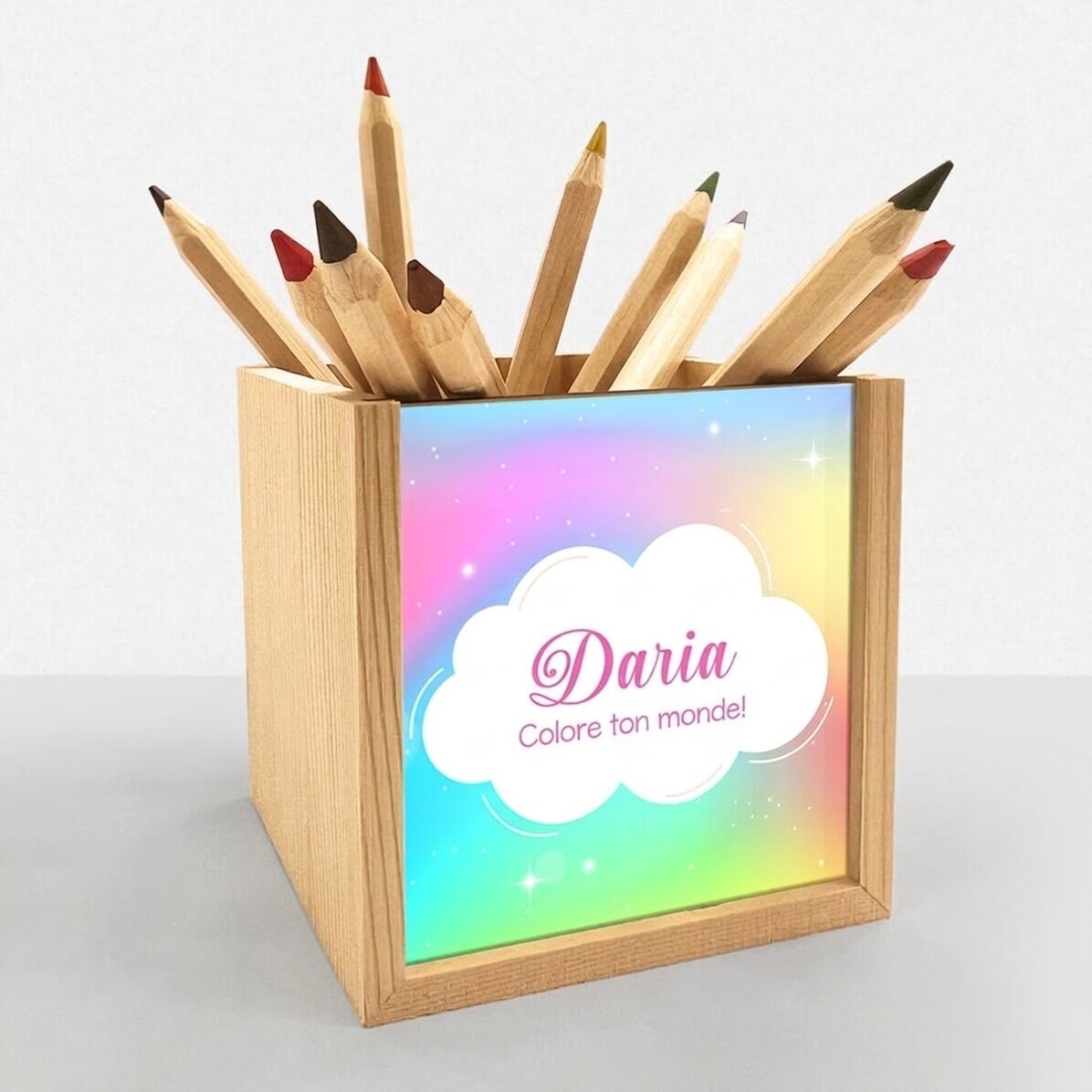 Porte-crayons personnalisé avec prénom - Arc-en-ciel