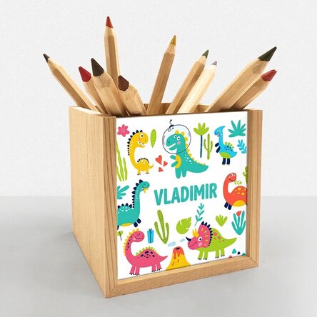 Personalised pencil holder with name - Dino