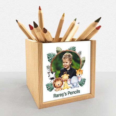 Personalised pencil holder with photo and text - Animals