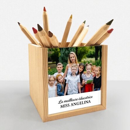 Porte-crayons personnalisé avec une photo et un message