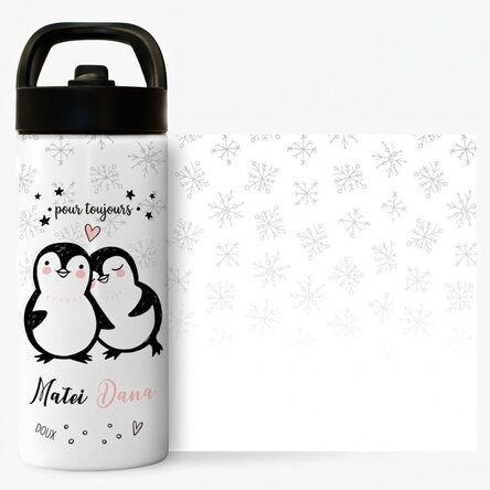Thermos avec poignée et paille, personnalisé avec un texte - You & Me
