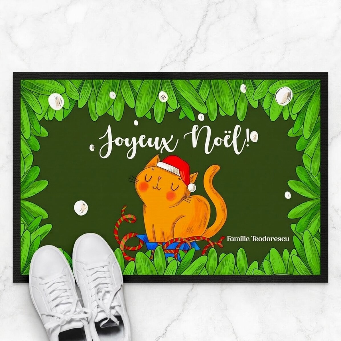 Paillasson personnalisé avec inscription - Le chat de Noël