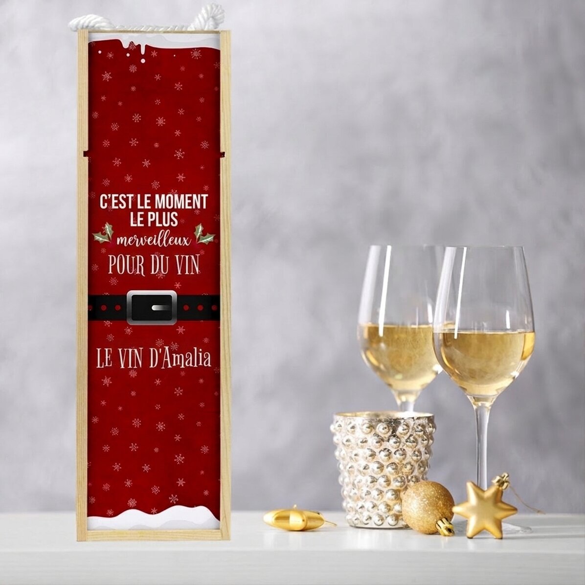 Caisse de vin personnalisée avec un message de Noël - « Most wonderful time »