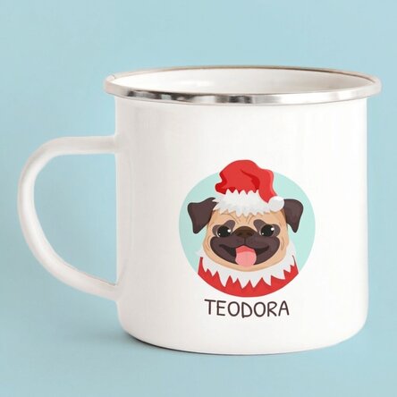 Tasse en métal émaillée personnalisée - Chiots de Noël