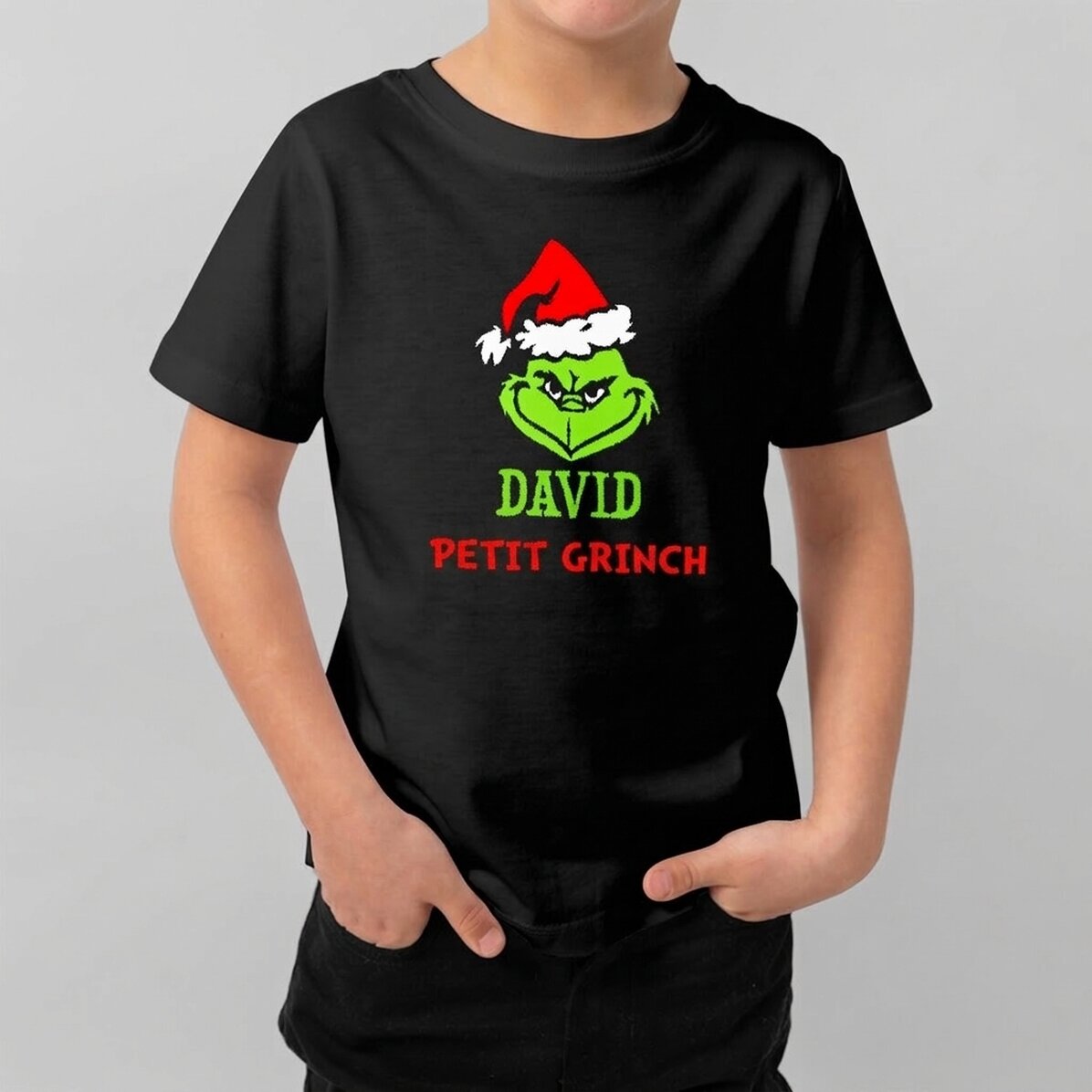 T-shirt en coton pour enfants personnalisé avec un texte - Grinch