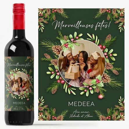 Vin personnalisé avec photo et message - Décorations de Noël