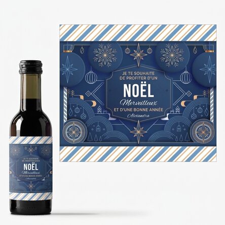 Mini-bouteille de vin personnalisée avec un message - Blue Christmas