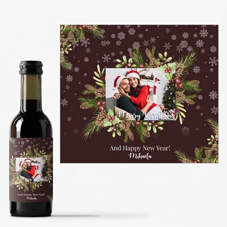 Mini-bouteille de vin personnalisée avec photo et texte - Décorations de Noël