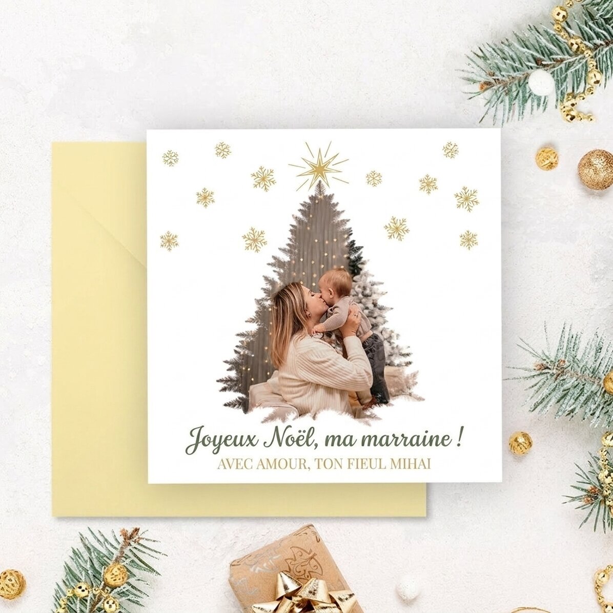 Carte carrée personnalisée avec photo et message - Joyeux Noël !