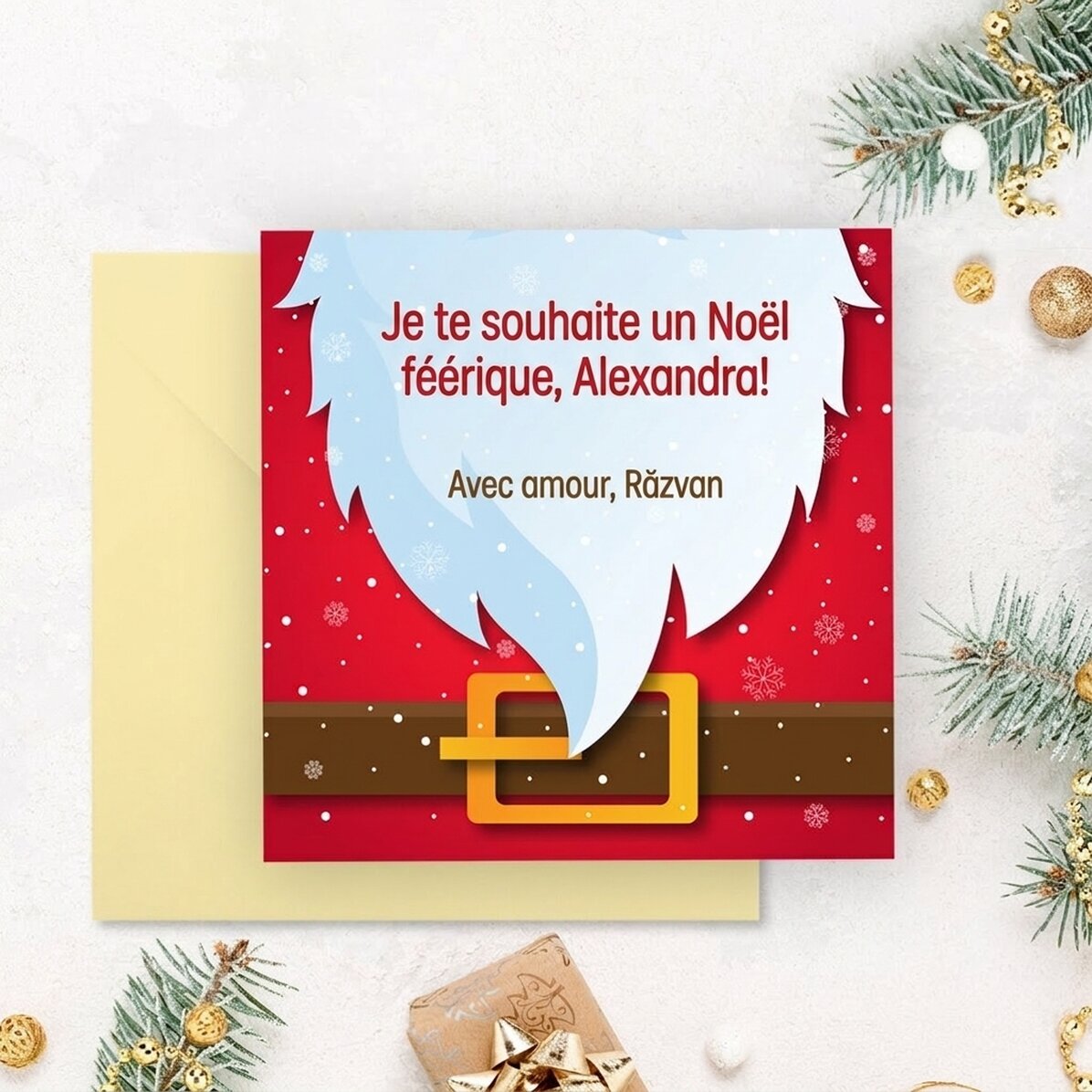 Carte carrée personnalisée avec message - Père Noël