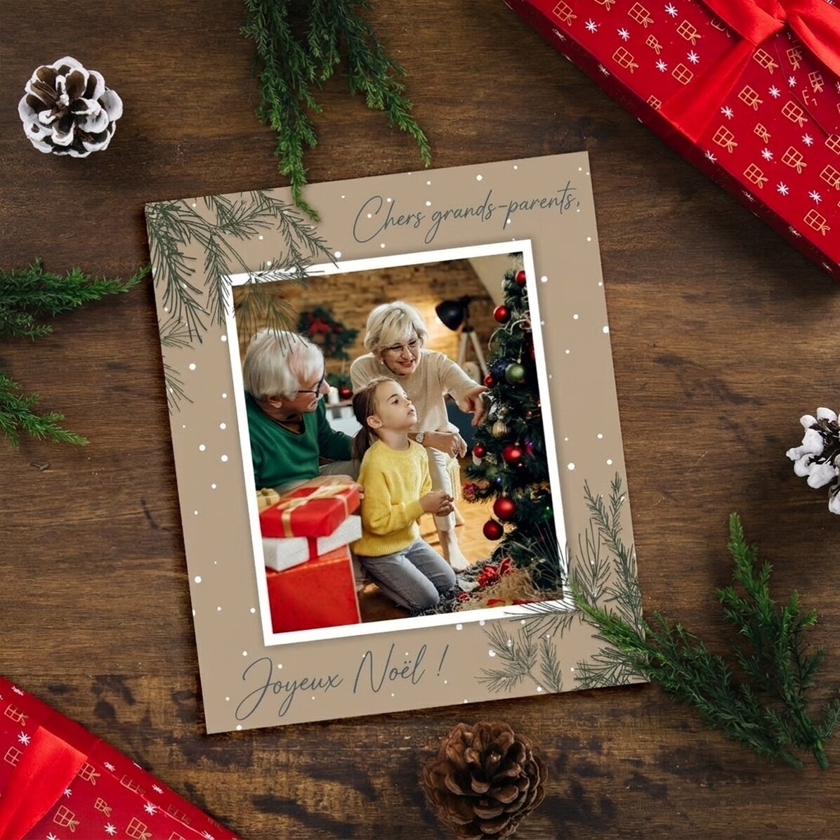 Photo personnalisée 10 x 12 cm avec texte et photo - Brindilles de sapin