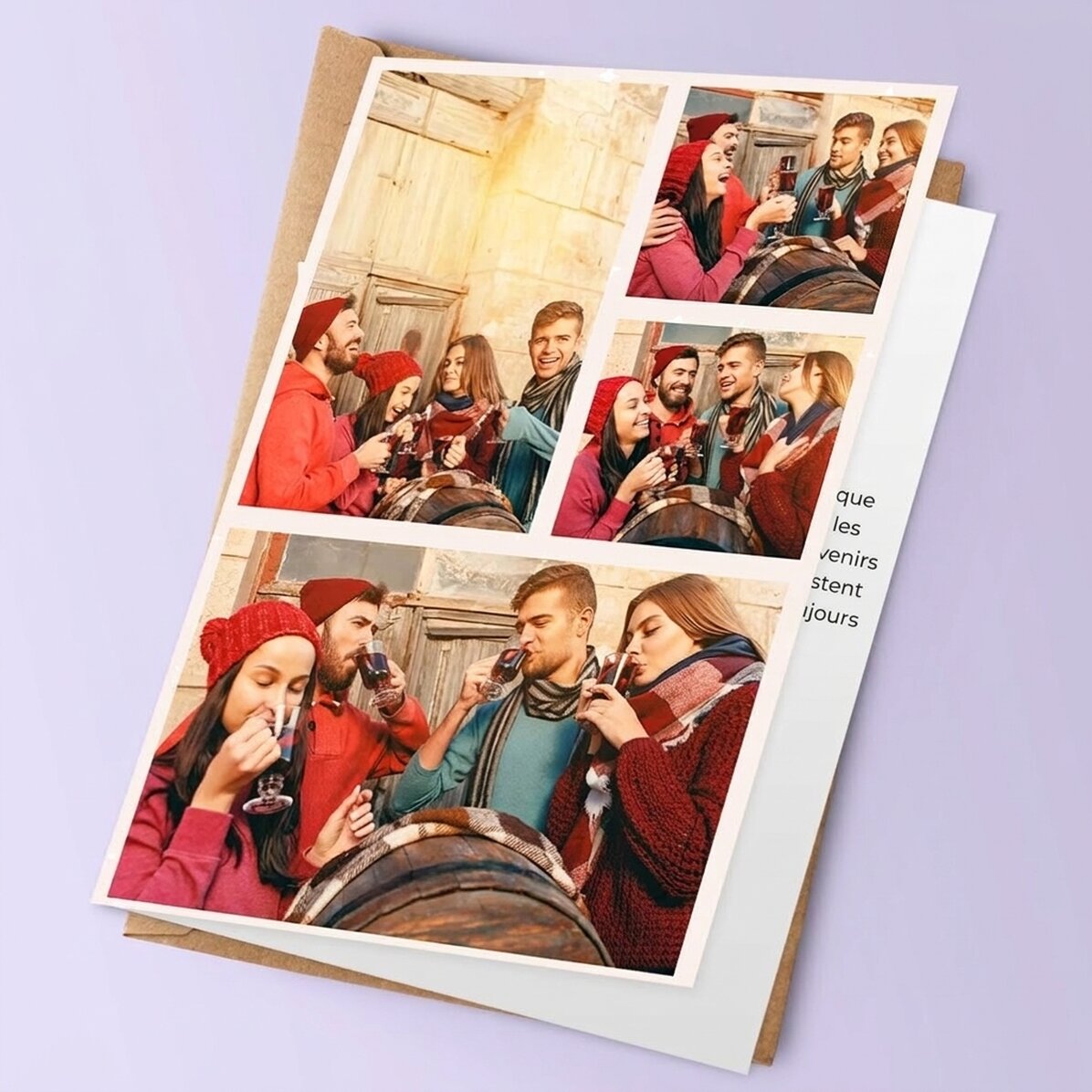 Carte de vœux personnalisée avec 4 photos et un texte - Couronne de Noël