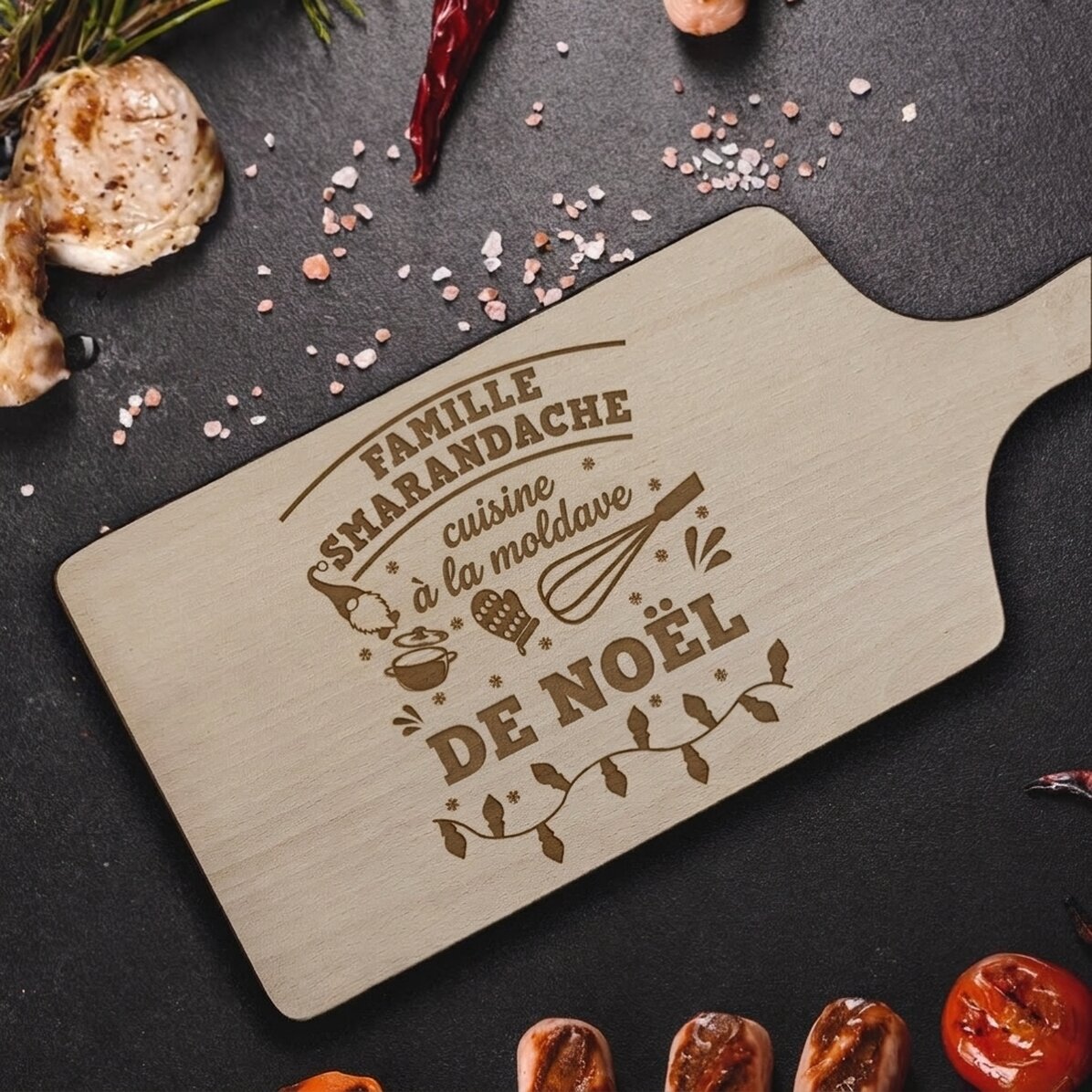Planche à découper personnalisée avec inscription - Noël dans la cuisine