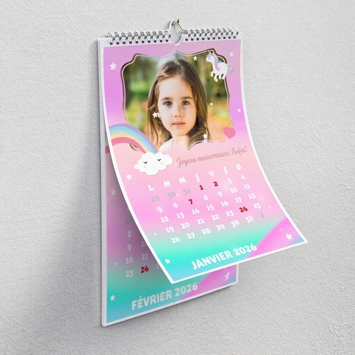 Calendrier personnalisé pour enfants avec photos et texte - Licorne
