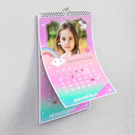 Calendrier personnalisé pour enfants avec photos et texte - Licorne