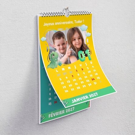 Calendrier personnalisé pour enfants avec photos et texte - Dino
