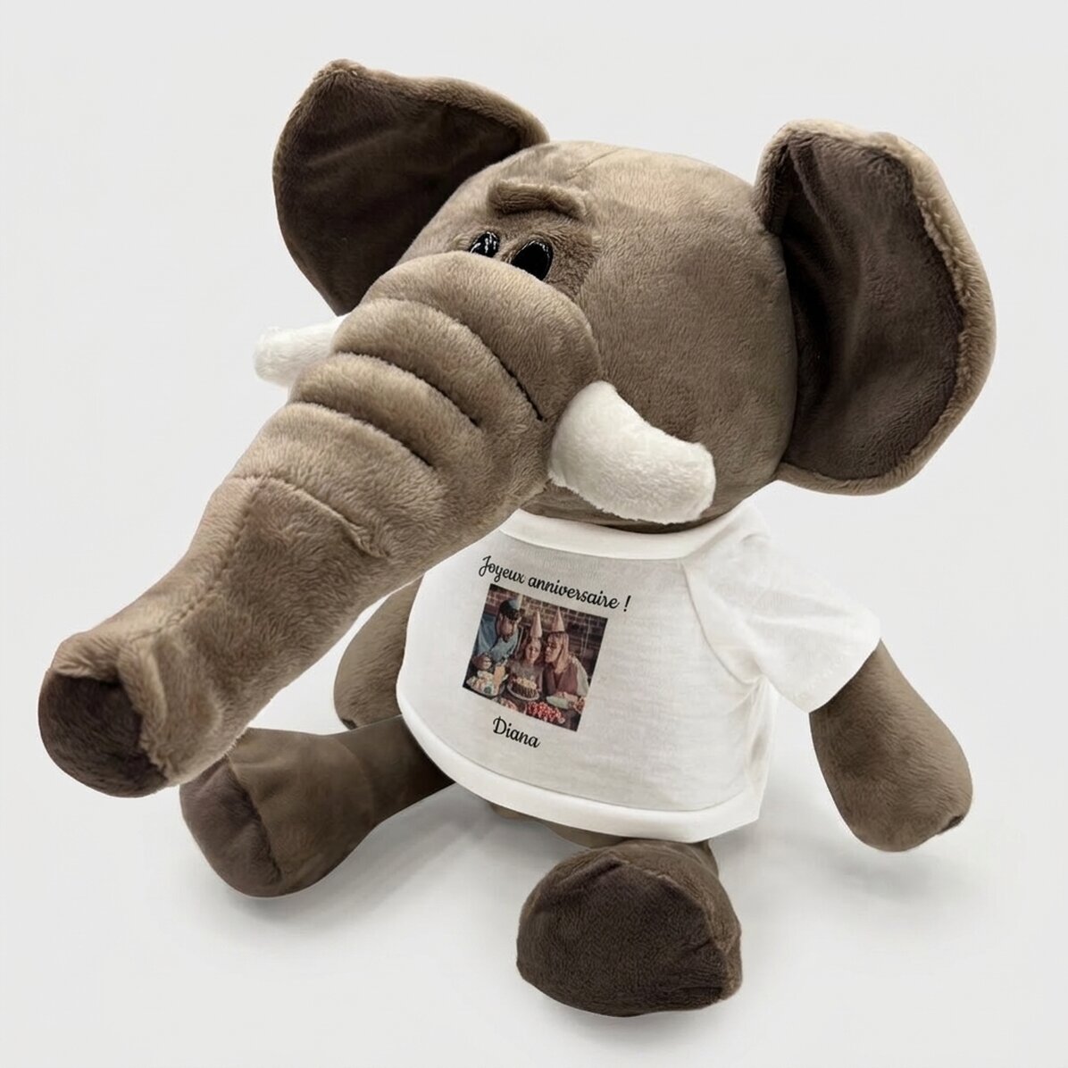 Peluche éléphant personnalisée avec photo et texte
