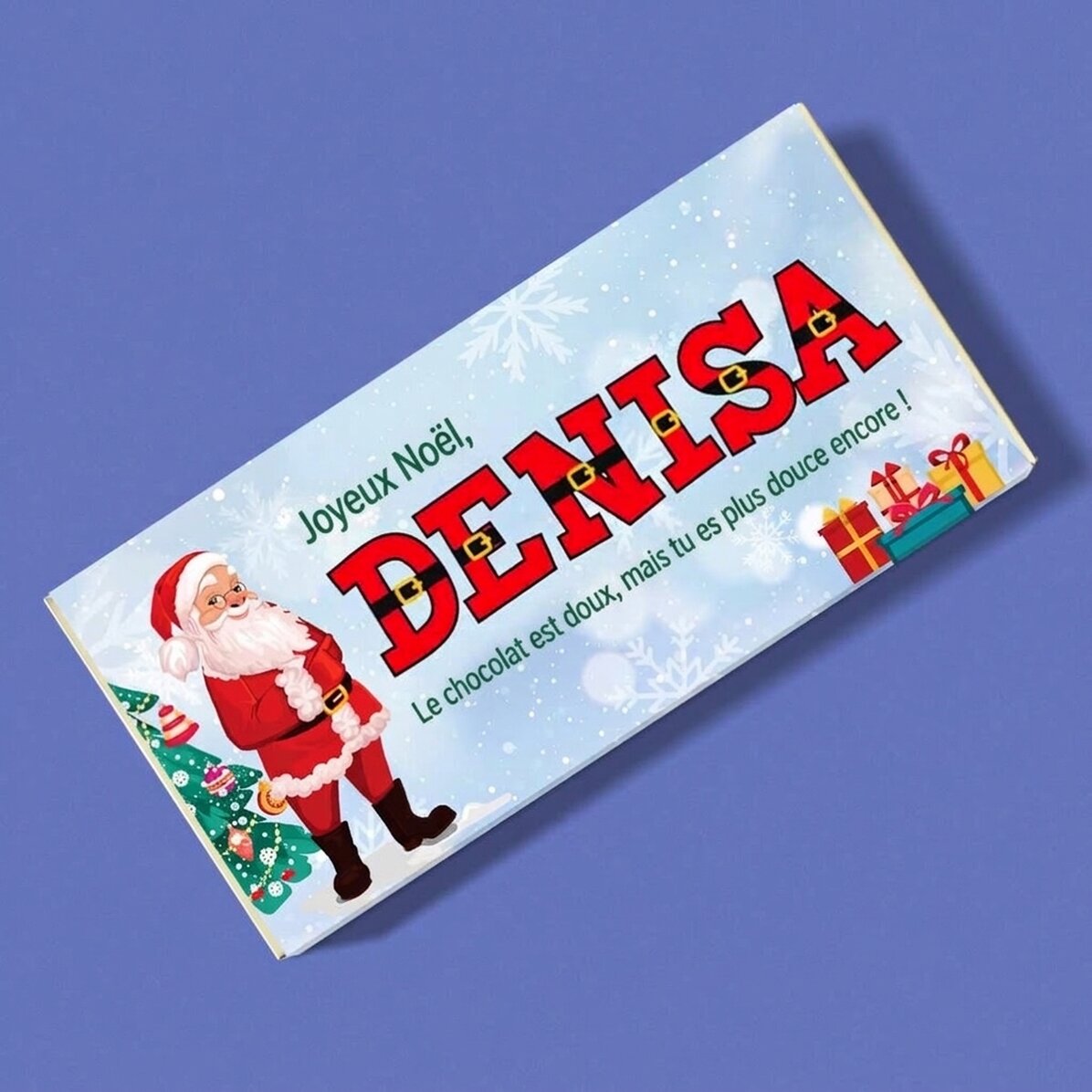 Chocolat personnalisé avec un prénom et un message - De la part du Père Noël