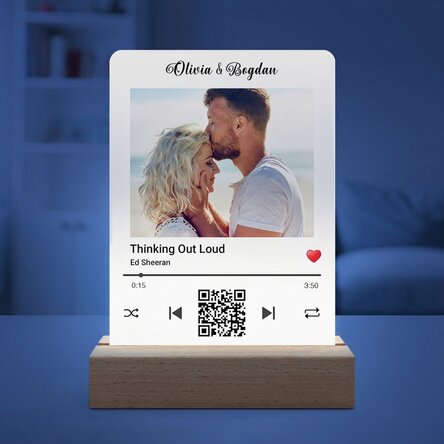 Lampe de veille LED personnalisée avec une photo et un code QR - Notre chanson