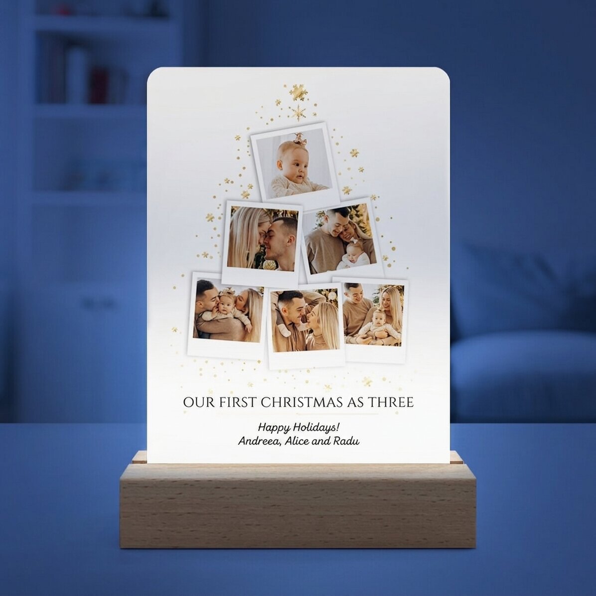 Lampe de veille LED personnalisée avec 6 photos et un message - Sapin de Noël