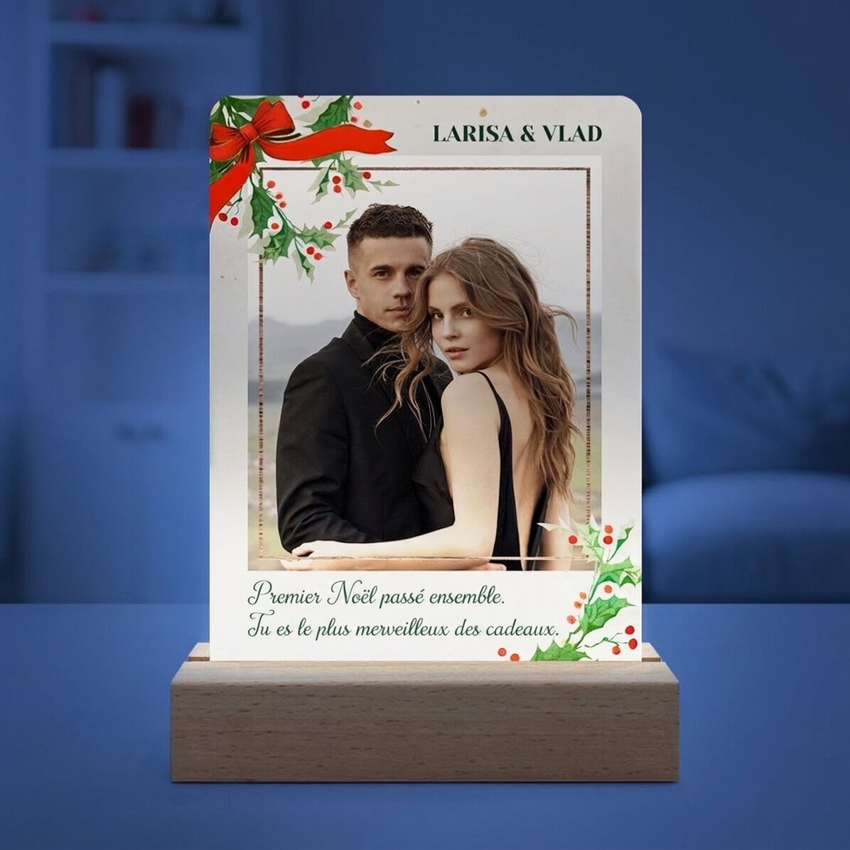 Lampe de veille LED personnalisée avec une photo et un message - Noël