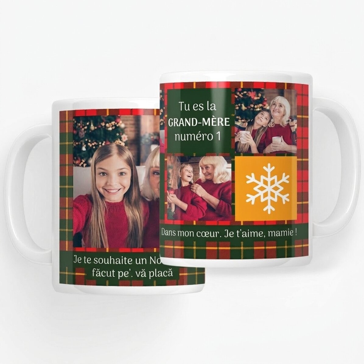 Tasse personnalisée avec 5 photos et un texte - Esprit de Noël