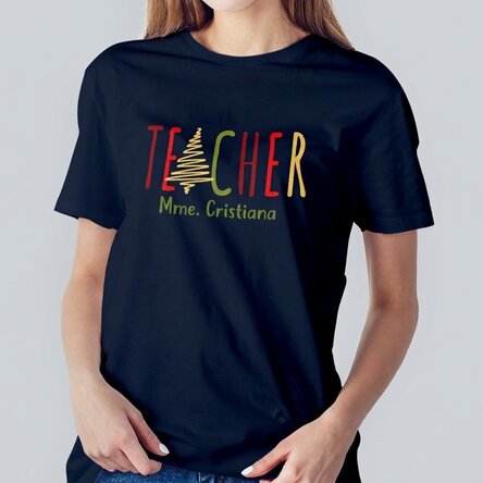 T-shirt en coton personnalisé avec un prénom - Christmas Teacher