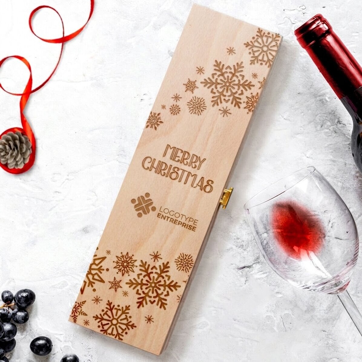 Coffret de vin avec logo et message de Noël