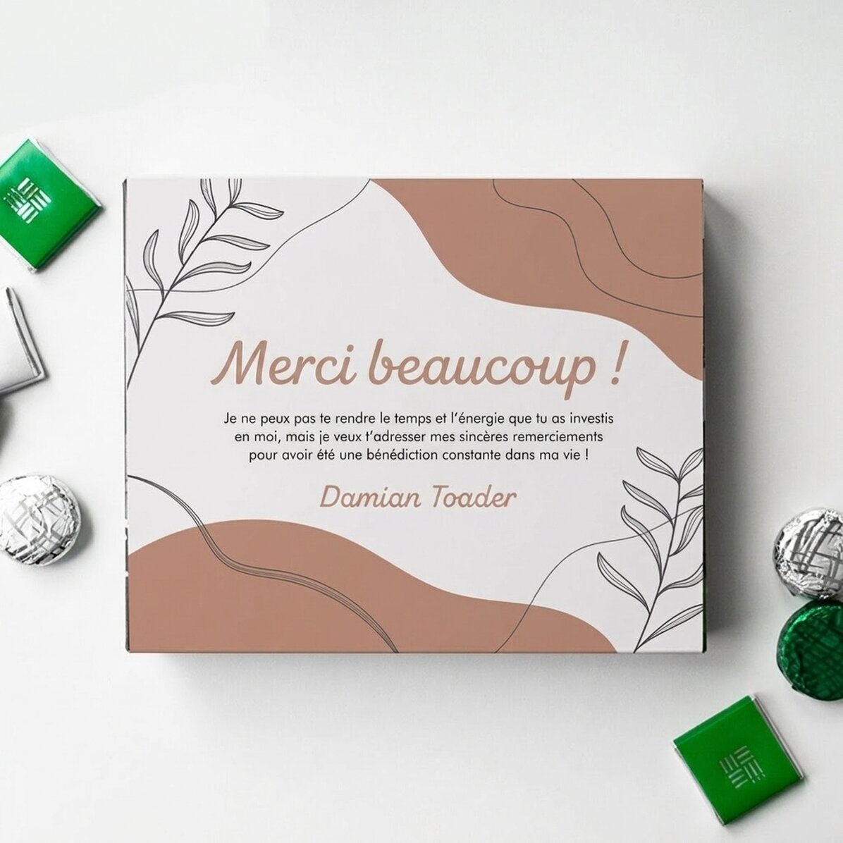 Boîte de bonbons personnalisée avec un message de remerciement - Leaves
