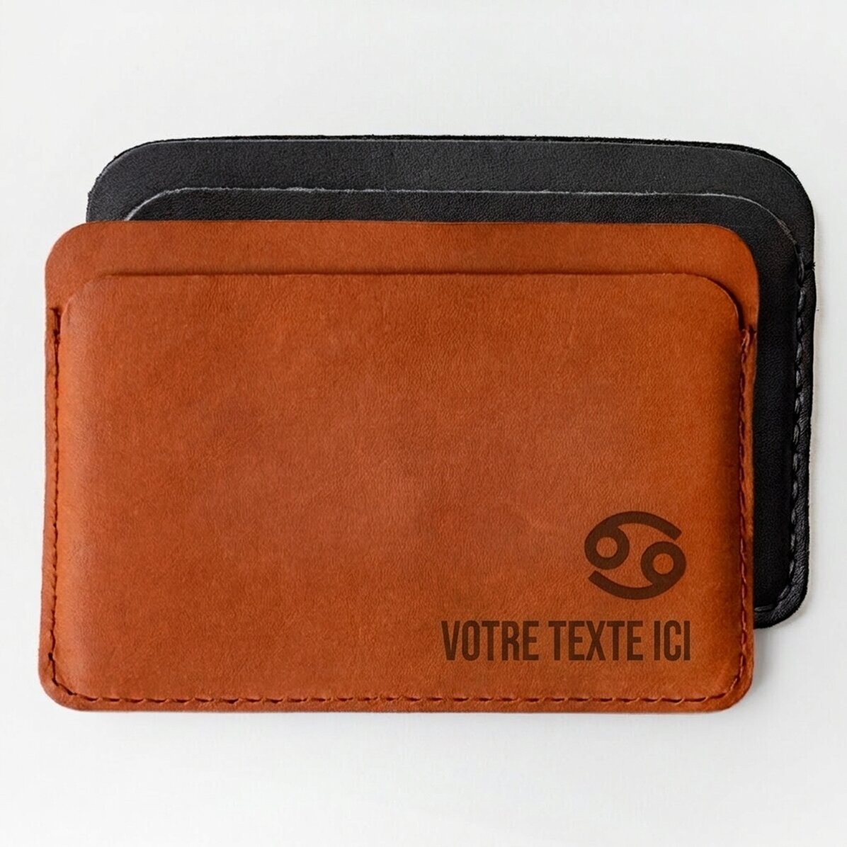 Portefeuille en cuir personnalisé avec le prénom et le signe du zodiaque « Cancer »