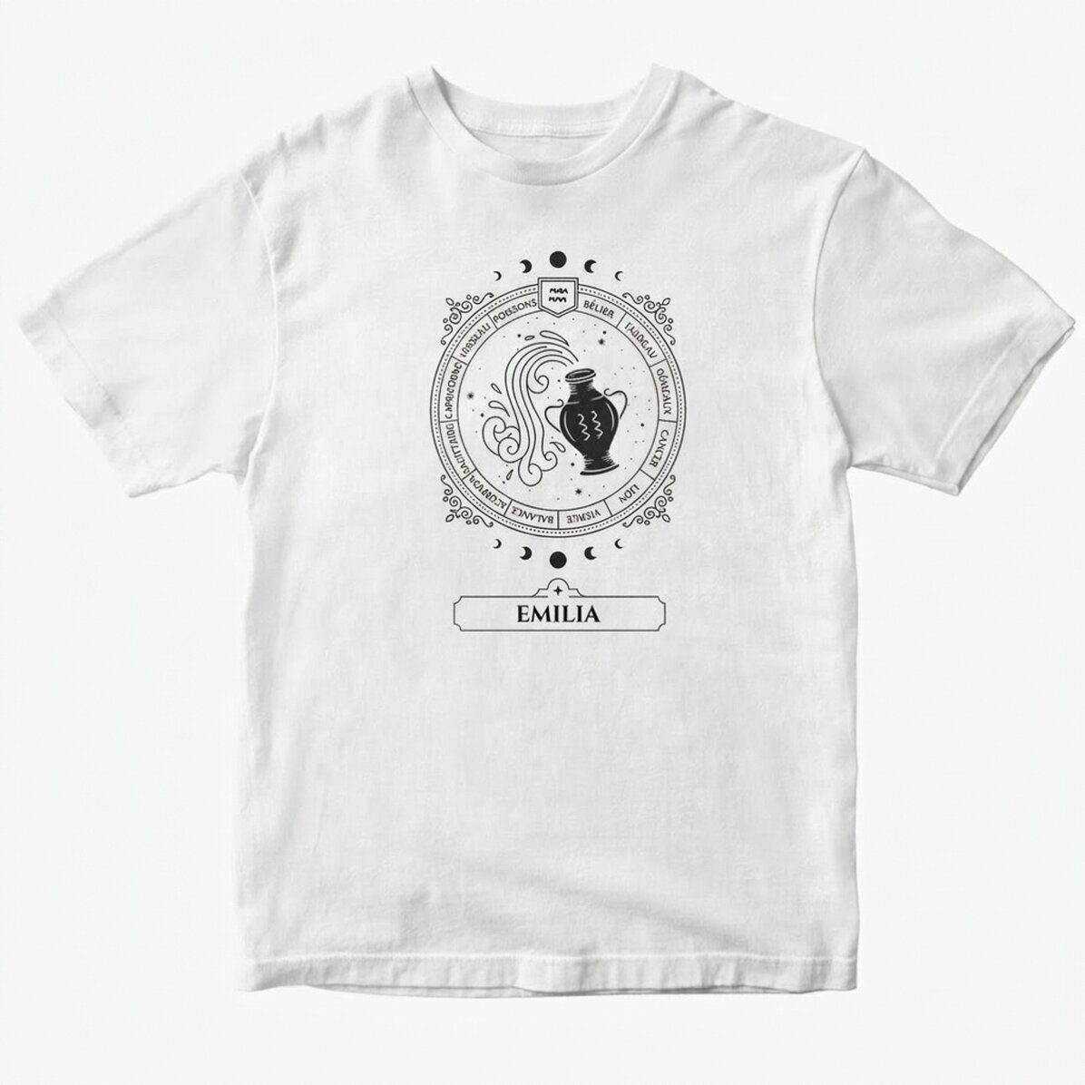 T-shirt en coton personnalisé avec prénom et signe du zodiaque - Verseau