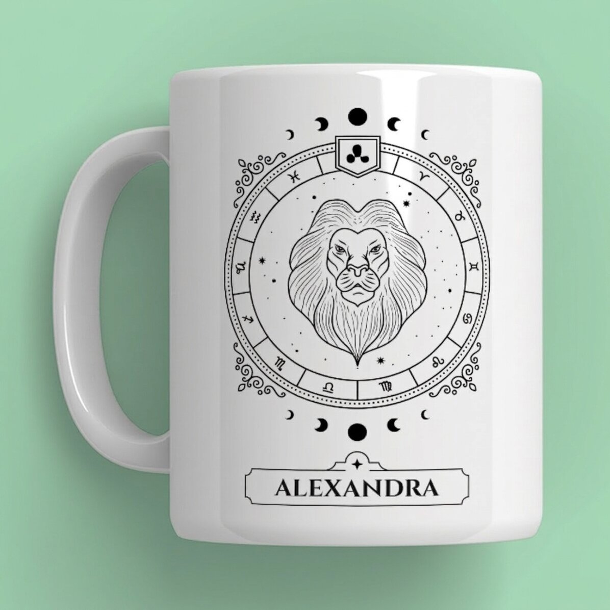 Tasse personnalisée avec prénom et signe du zodiaque - Lion