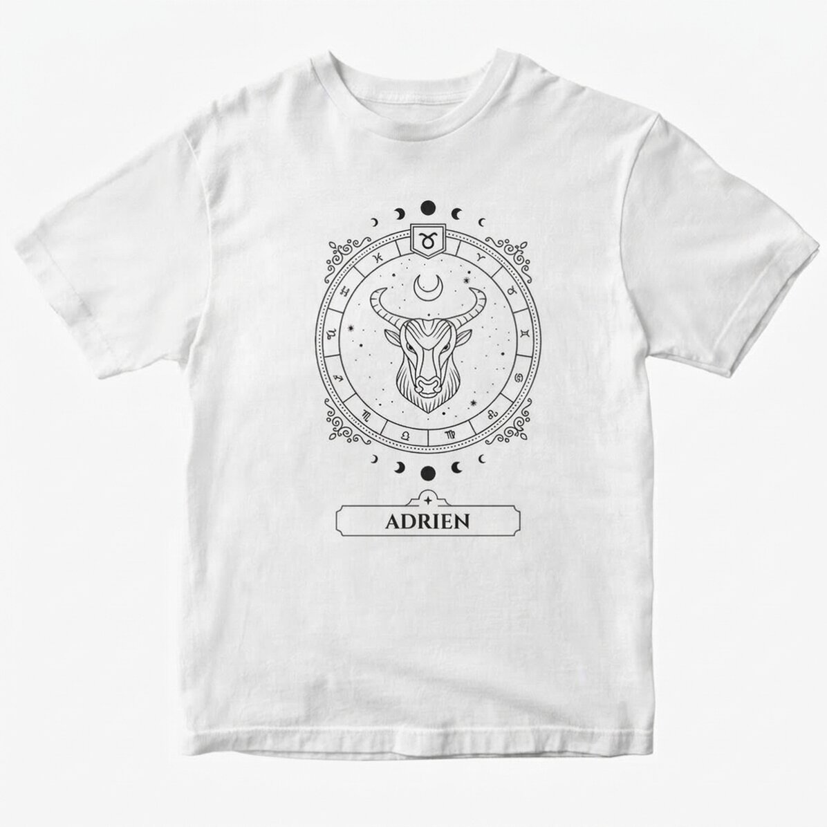 T-shirt en coton personnalisé avec un prénom et un signe du zodiaque - Taureau
