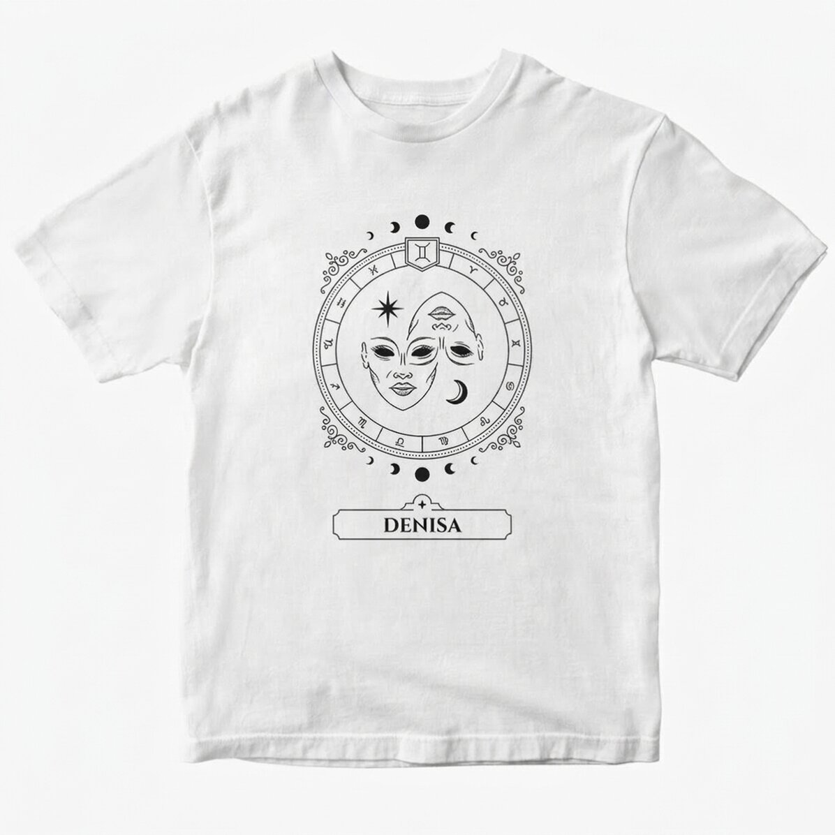 T-shirt en coton personnalisé avec un prénom et un signe du zodiaque - Gémeaux