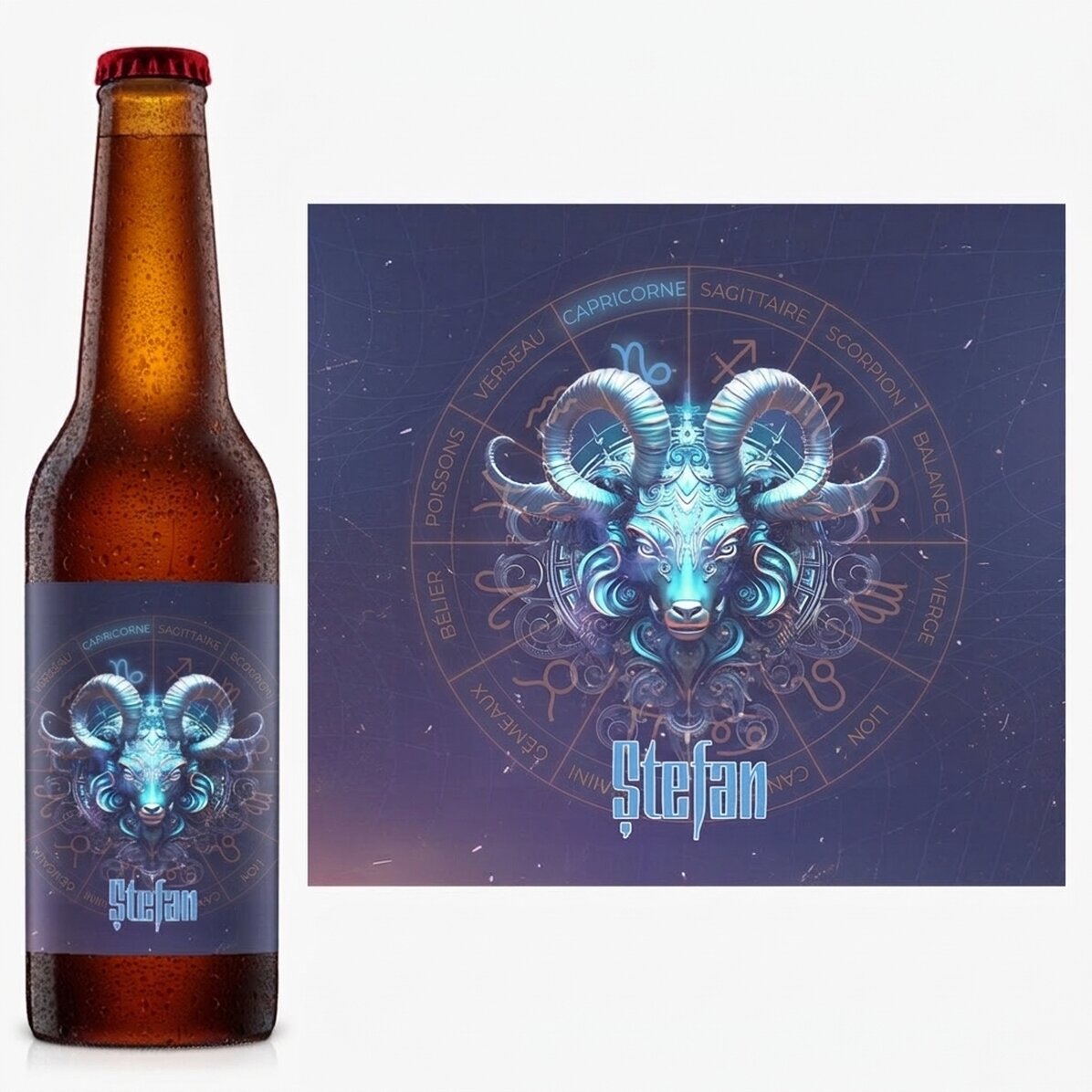 Bière personnalisée avec nom et signe du zodiaque - Capricorne