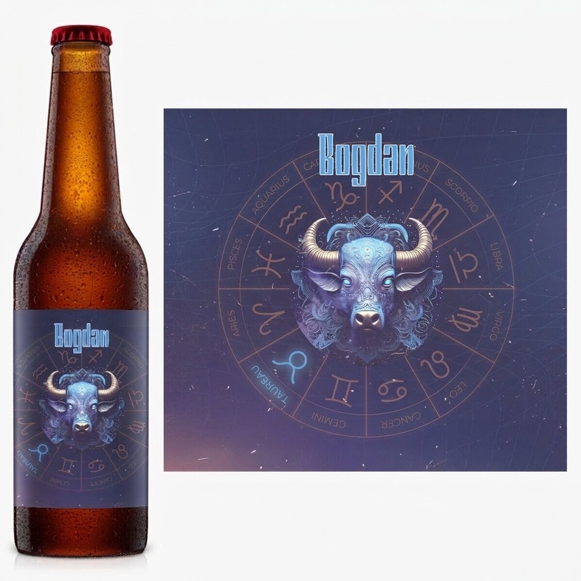 Bière personnalisée avec nom et signe du zodiaque - Taureau
