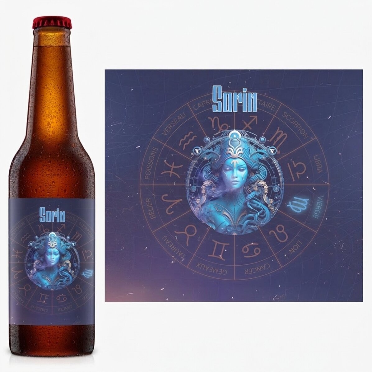 Bière personnalisée avec nom et signe du zodiaque - Vierge
