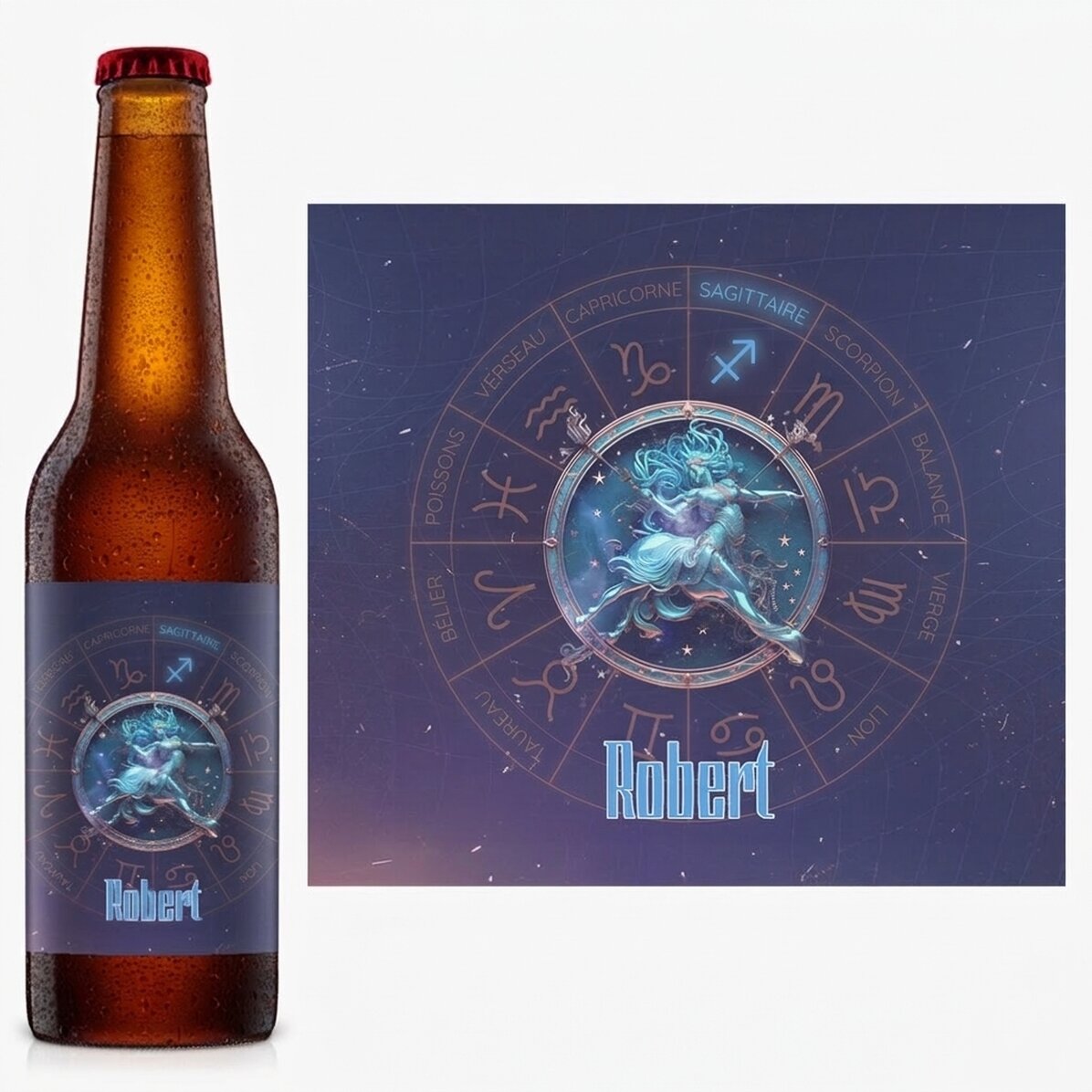 Bière personnalisée avec nom et signe du zodiaque - Sagittaire