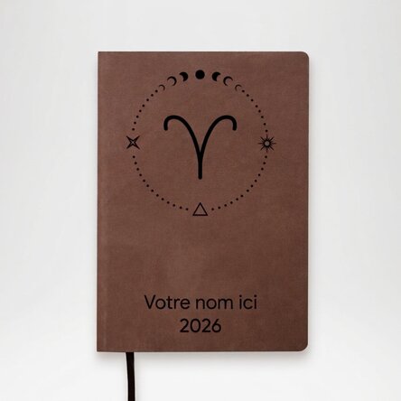 Agenda en cuir personnalisé avec texte et signe du zodiaque