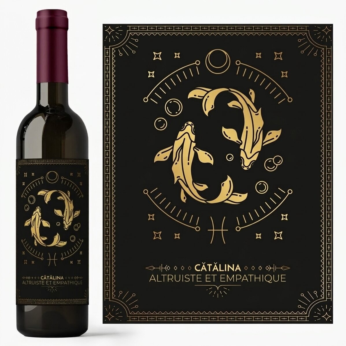 Vin personnalisé avec un message et un signe du zodiaque - Poissons