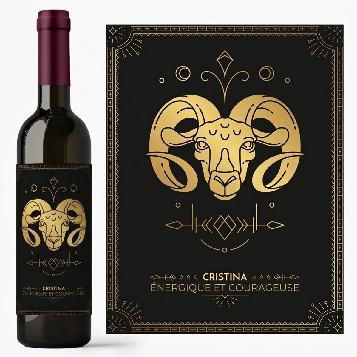 Vin personnalisé avec un texte et un signe du zodiaque - Bélier