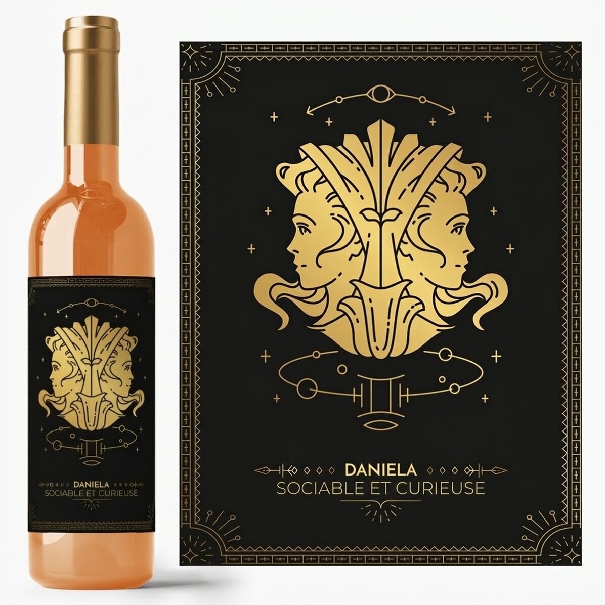 Vin personnalisé avec un texte et un signe du zodiaque - Gémeaux