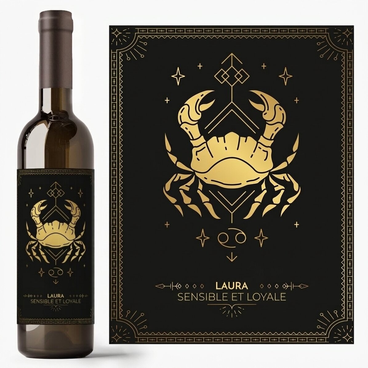 Vin personnalisé avec un message et un signe du zodiaque - Cancer