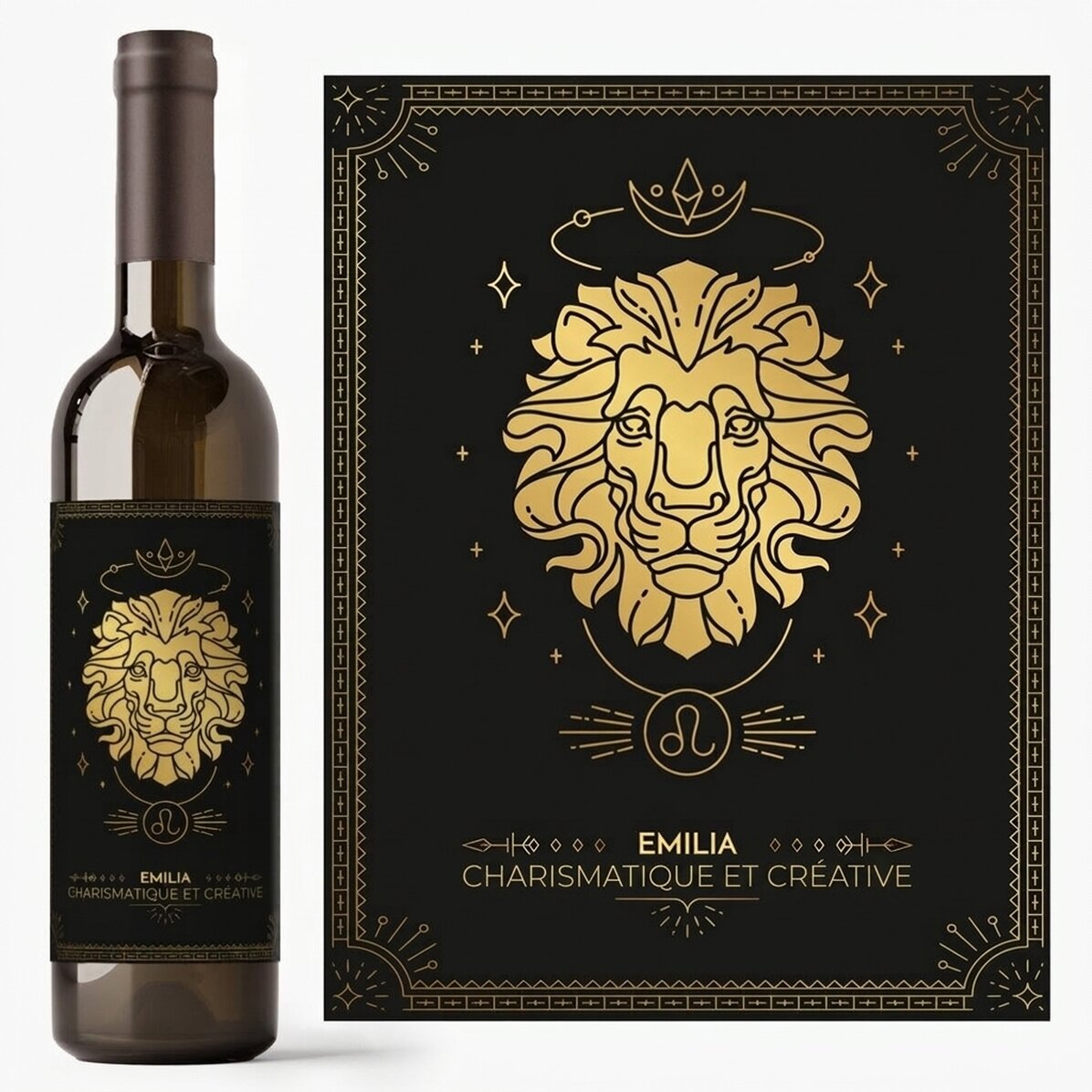 Vin personnalisé avec un message et un signe du zodiaque - Lion